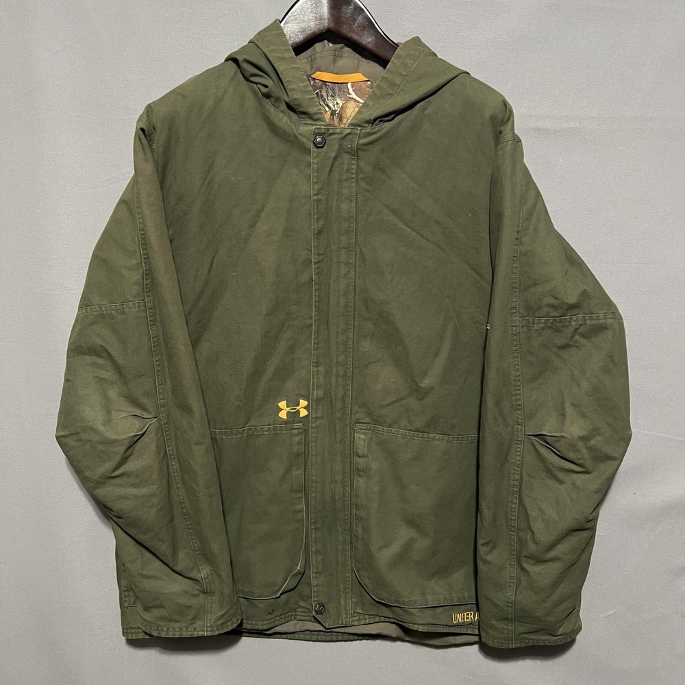 Under Armour Jacket Mens XL Green Canvas Hooded Full‎ Zip Hunting Parka Outdoor